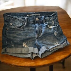 Old Navy Boyfriend Jean Shorts Women's Size 4 Medium Blue Denim Distressed Rips